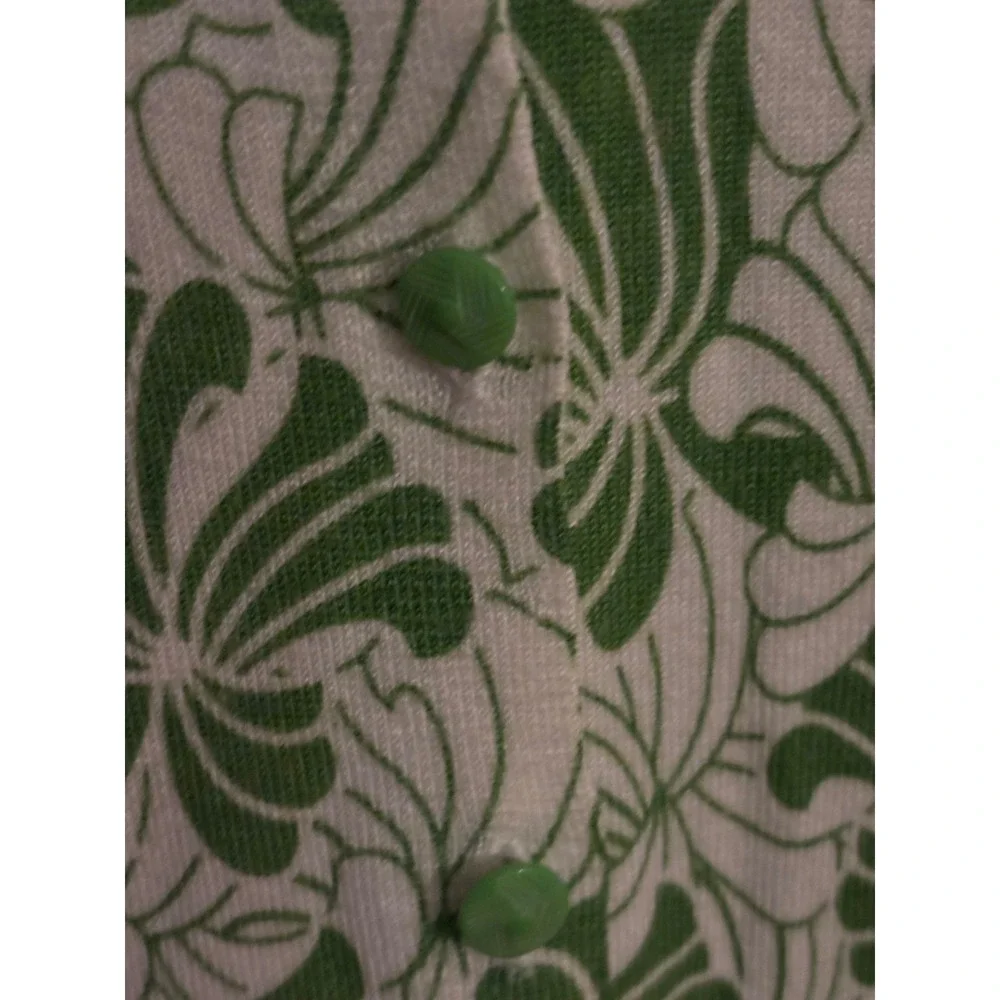 Yves Dressbarn Womens Green White‎ Floral Cardigan Sweater Size L Button Front